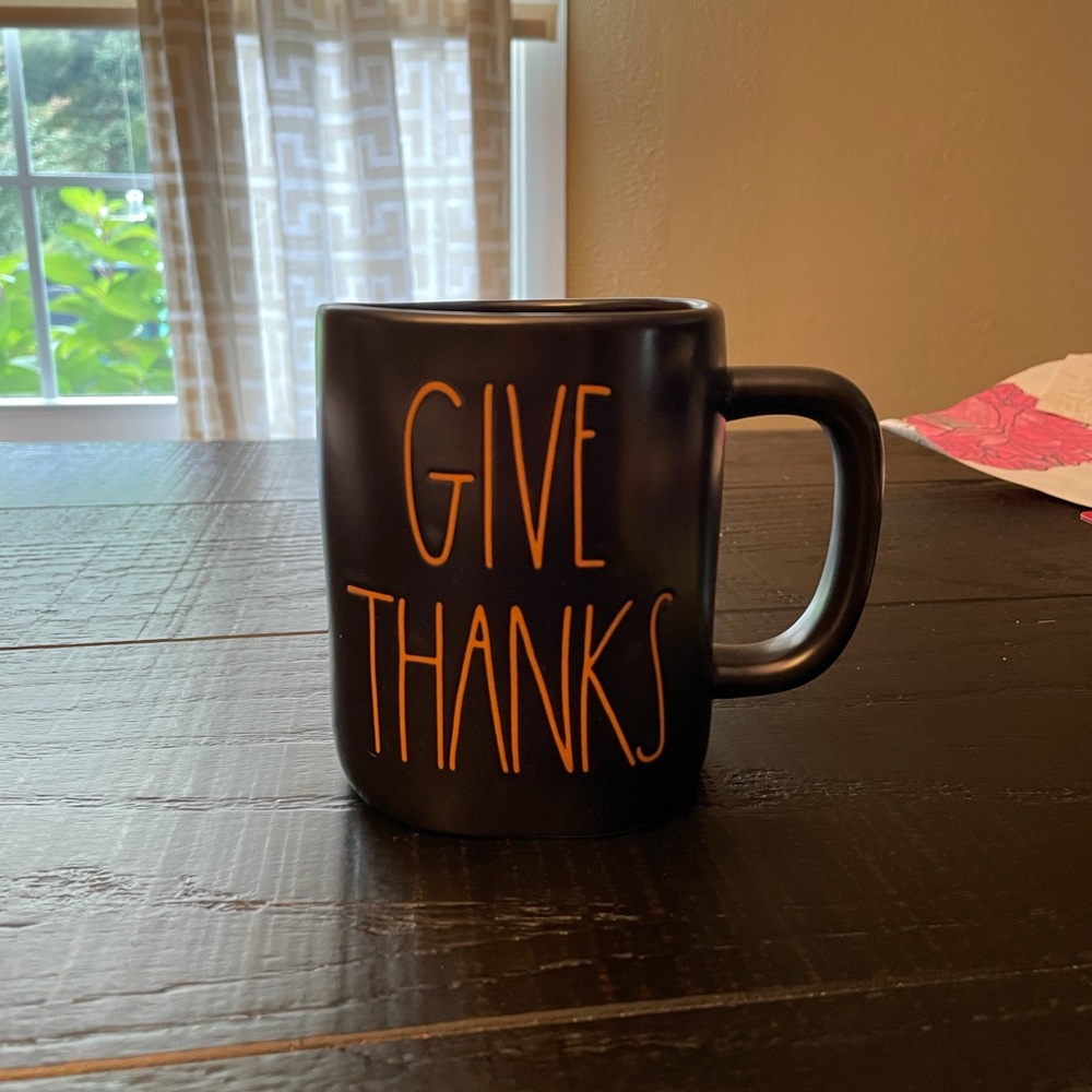 Rae dunn black give thanks mug